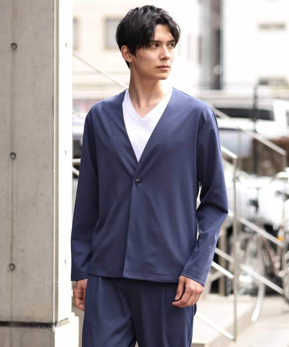 KHJGP51079 a.v.v MEN(アー・ヴェ・ヴェ) リラックススーツノーカラージャケット(セットアップ対応) グレー