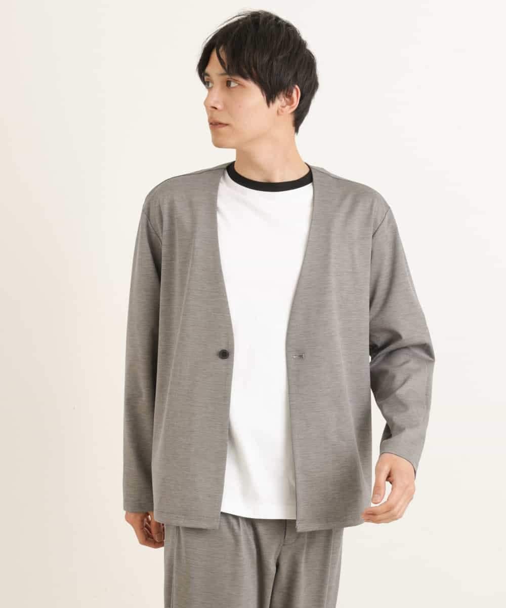 KHJGP51079 a.v.v MEN(アー・ヴェ・ヴェ) リラックススーツノーカラージャケット(セットアップ対応) グレー