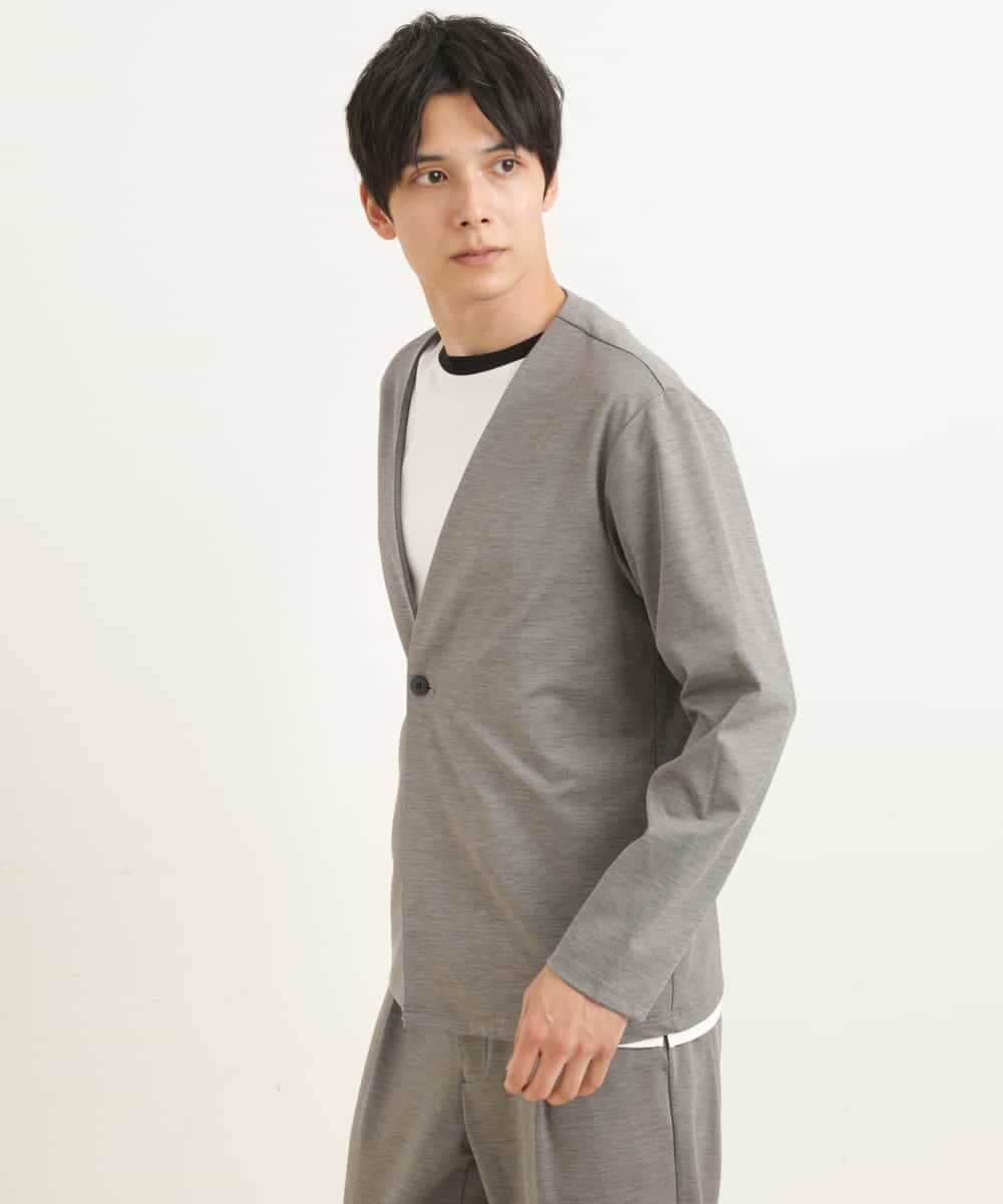 KHJGP51079 a.v.v MEN(アー・ヴェ・ヴェ) リラックススーツノーカラージャケット(セットアップ対応) グレー