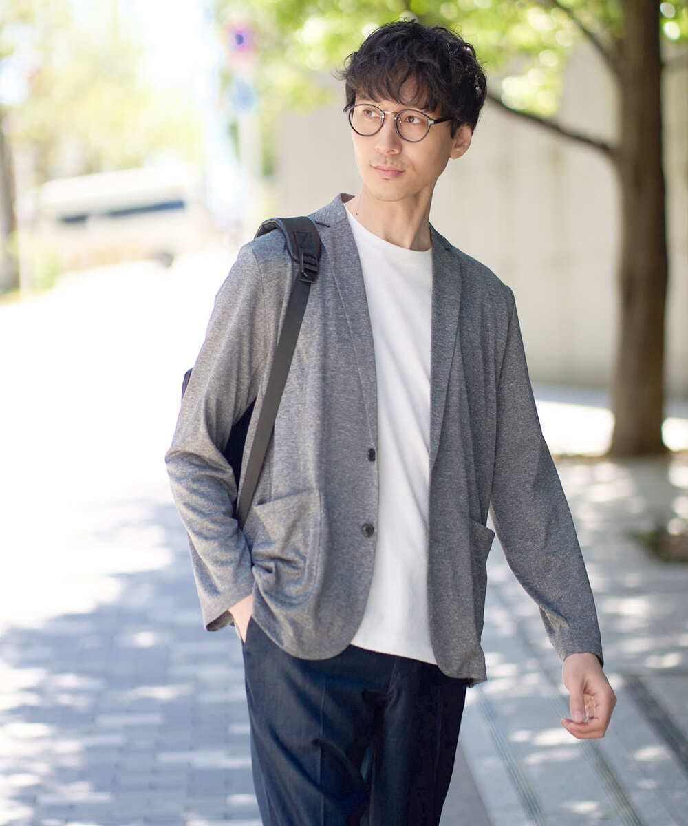 KHJHD53099 a.v.v MEN(アー・ヴェ・ヴェ) 【イージーケア/接触冷感】ブライト天竺シェイプジャケット【吸水速乾/UVカット】 グレー