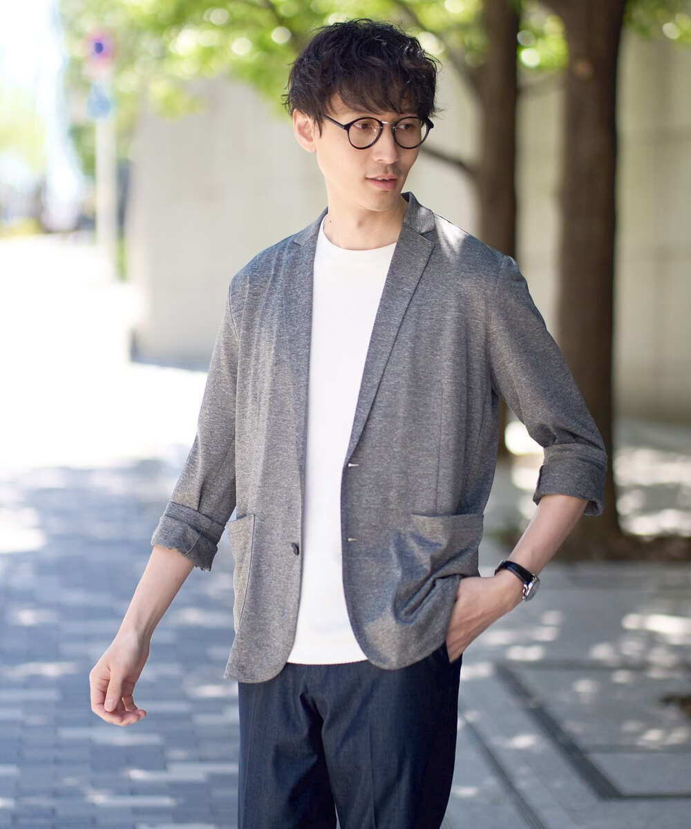 KHJHD53099 a.v.v MEN(アー・ヴェ・ヴェ) 【イージーケア/接触冷感】ブライト天竺シェイプジャケット【吸水速乾/UVカット】 グレー