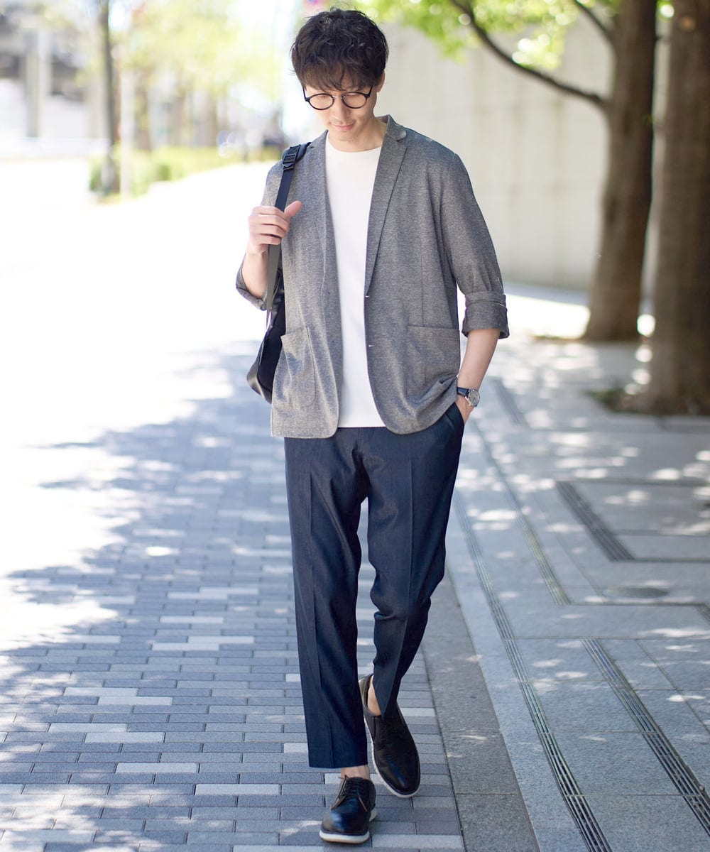 KHJHD53099 a.v.v MEN(アー・ヴェ・ヴェ) 【イージーケア/接触冷感】ブライト天竺シェイプジャケット【吸水速乾/UVカット】 グレー