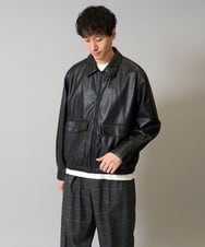 KHJJA12129 a.v.v MEN(アー・ヴェ・ヴェ) 【洗濯機で洗える】フェイクレザーブルゾン ブラック