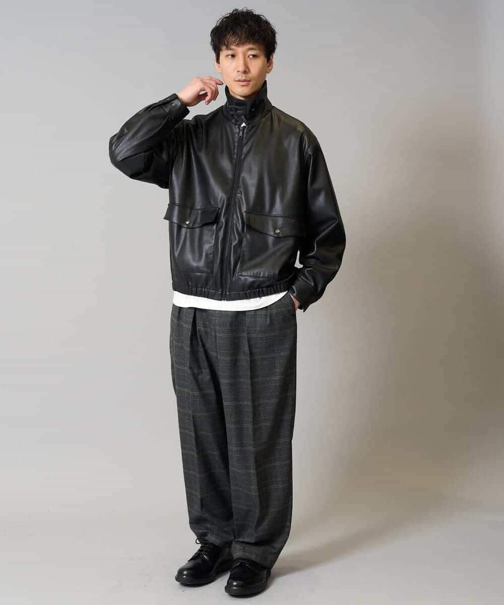 KHJJA12129 a.v.v MEN(アー・ヴェ・ヴェ) 【洗濯機で洗える】フェイクレザーブルゾン ブラック