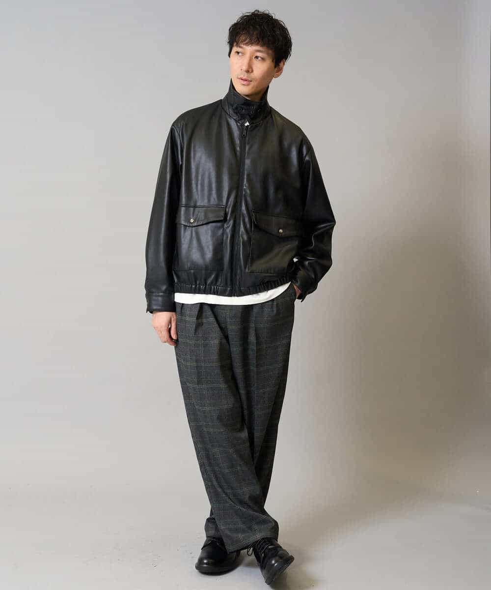 KHJJA12129 a.v.v MEN(アー・ヴェ・ヴェ) 【洗濯機で洗える】フェイクレザーブルゾン ブラック