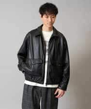 KHJJA12129 a.v.v MEN(アー・ヴェ・ヴェ) 【洗濯機で洗える】フェイクレザーブルゾン ブラック