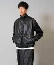 KHJJA12129 a.v.v MEN(アー・ヴェ・ヴェ) 【洗濯機で洗える】フェイクレザーブルゾン ブラック