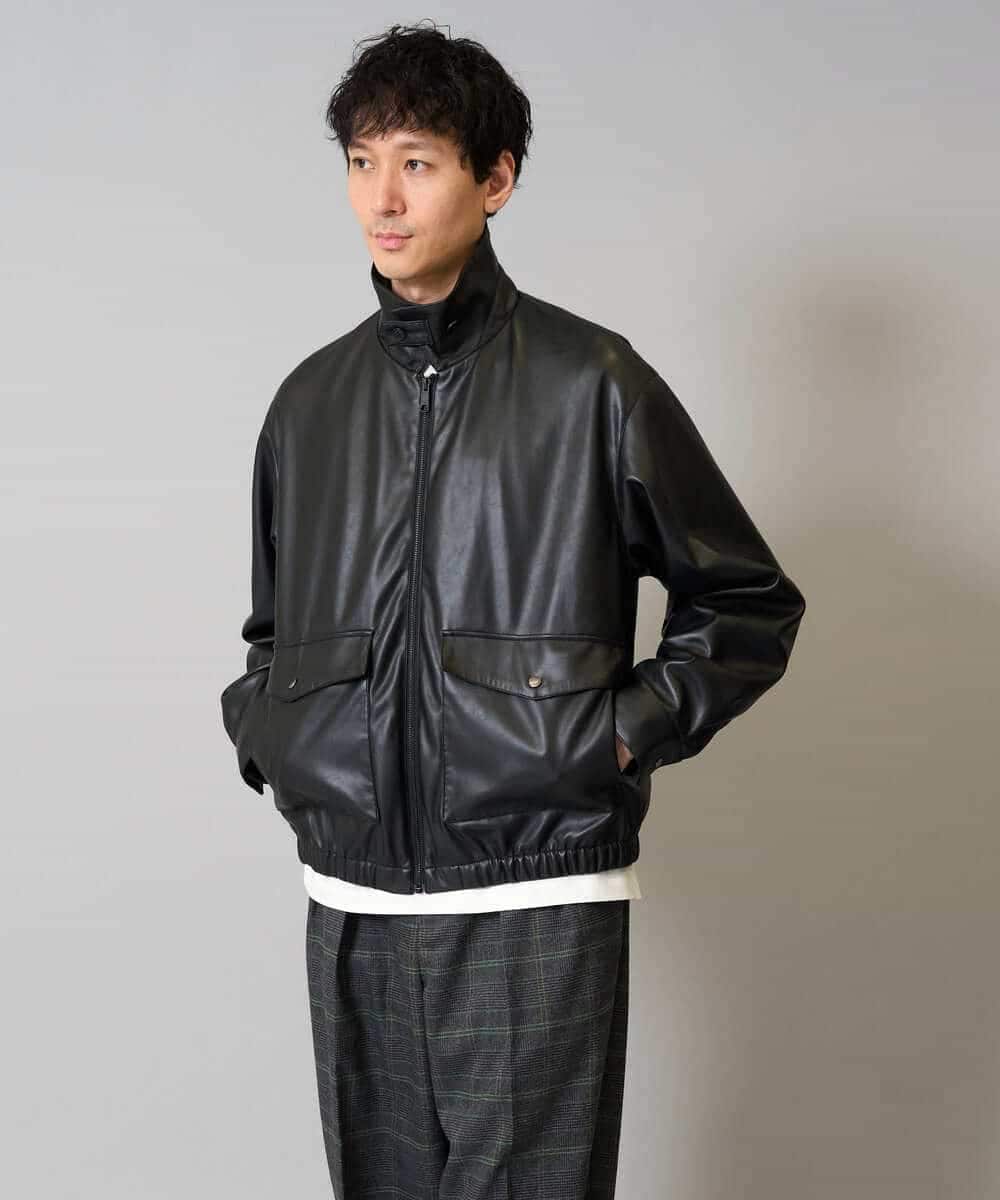 KHJJA12129 a.v.v MEN(アー・ヴェ・ヴェ) 【洗濯機で洗える】フェイクレザーブルゾン ブラック