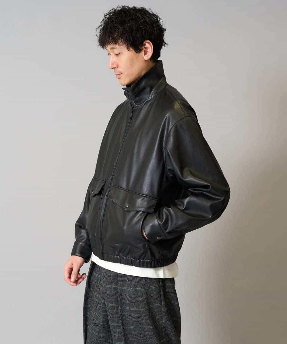 KHJJA12129 a.v.v MEN(アー・ヴェ・ヴェ) 【洗濯機で洗える】フェイクレザーブルゾン ブラック