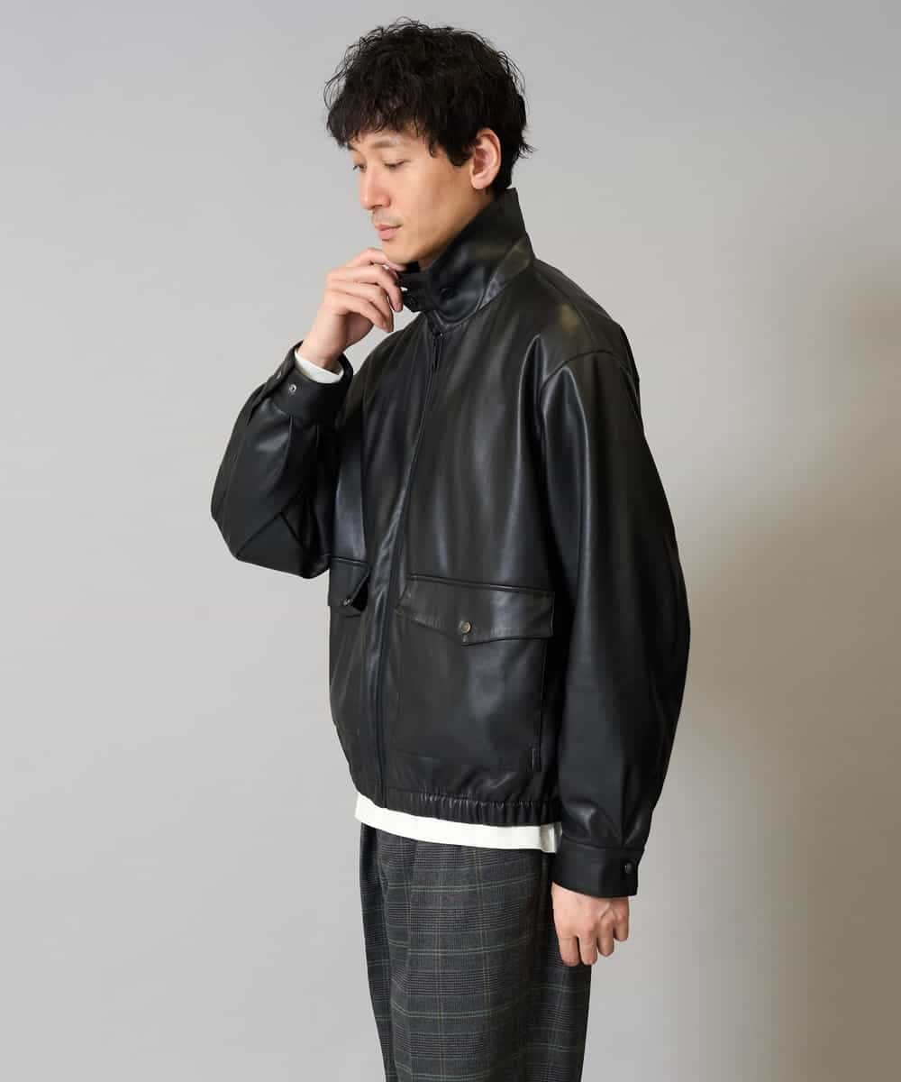 KHJJA12129 a.v.v MEN(アー・ヴェ・ヴェ) 【洗濯機で洗える】フェイクレザーブルゾン ブラック