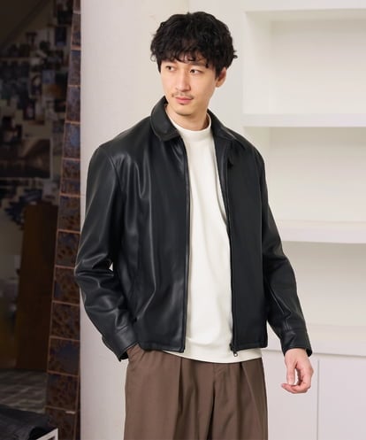 KHJJD12139 a.v.v MEN ＼大人カジュアルに欠かせない／フェイクレザーショートブルゾン【洗濯機で洗える】