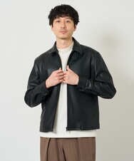 KHJJD12139 a.v.v MEN(アー・ヴェ・ヴェ) 【洗濯機で洗える】フェイクレザーショートブルゾン ブラック