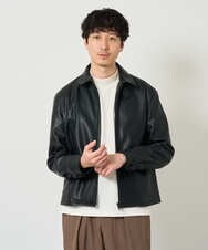 KHJJD12139 a.v.v MEN(アー・ヴェ・ヴェ) 【洗濯機で洗える】フェイクレザーショートブルゾン ブラック