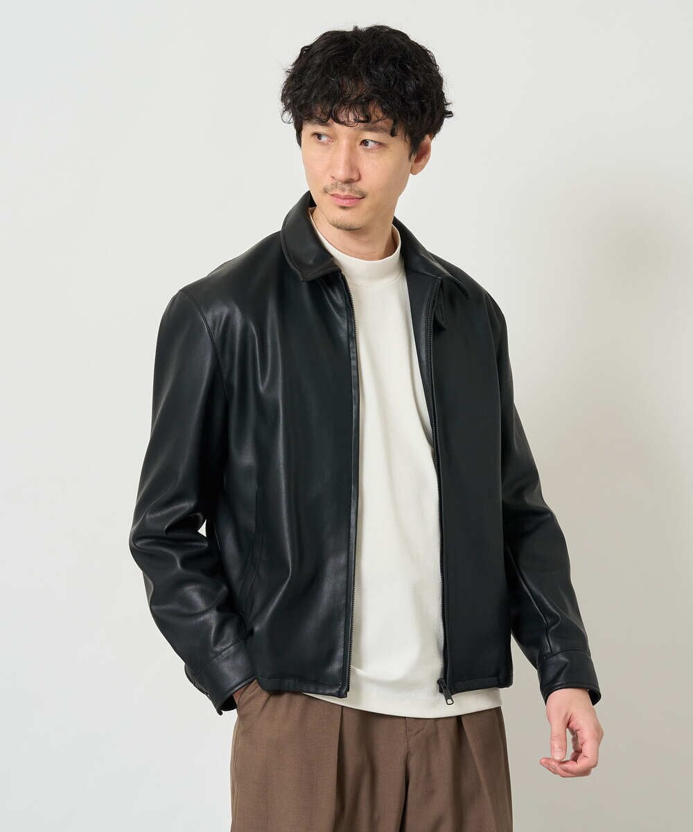 KHJJD12139 a.v.v MEN(アー・ヴェ・ヴェ) 【洗濯機で洗える】フェイクレザーショートブルゾン ブラック