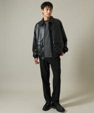 KHJJV12129 a.v.v MEN(アー・ヴェ・ヴェ) 【洗濯機で洗える】フェイクレザーブルゾン ブラック