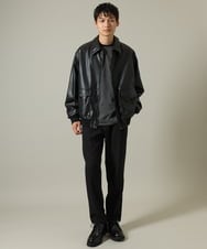 KHJJV12129 a.v.v MEN(アー・ヴェ・ヴェ) 【洗濯機で洗える】フェイクレザーブルゾン ブラック