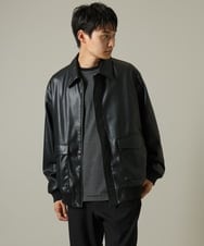 KHJJV12129 a.v.v MEN(アー・ヴェ・ヴェ) 【洗濯機で洗える】フェイクレザーブルゾン ブラック