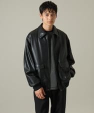 KHJJV12129 a.v.v MEN(アー・ヴェ・ヴェ) 【洗濯機で洗える】フェイクレザーブルゾン ブラック