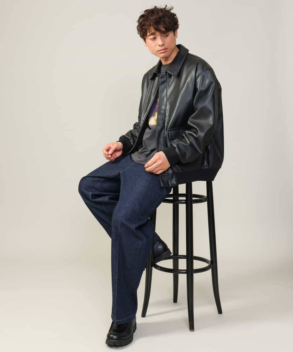 KHJJV12129 a.v.v MEN(アー・ヴェ・ヴェ) 【洗濯機で洗える】フェイクレザーブルゾン ブラック