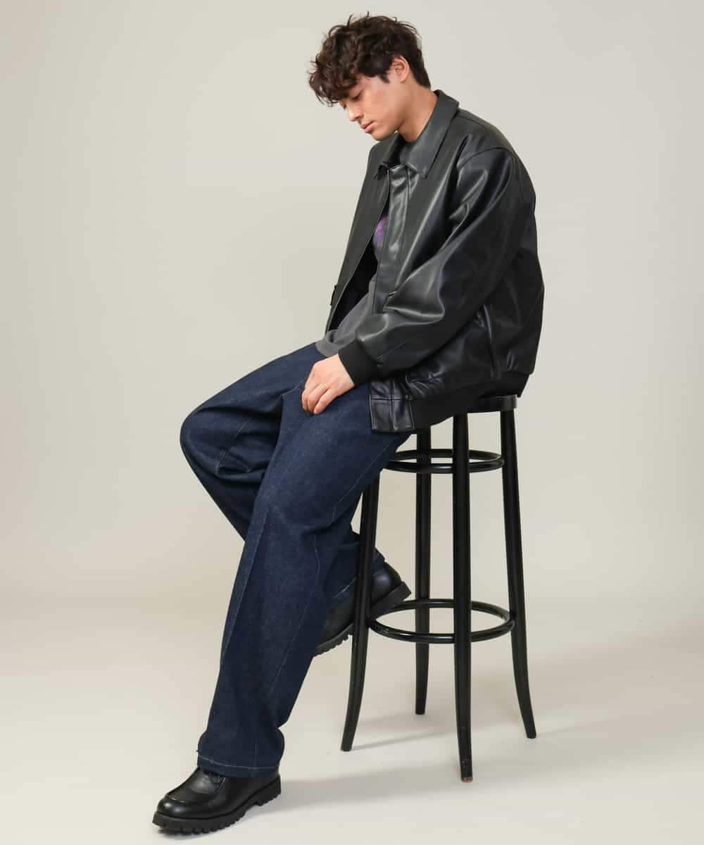 KHJJV12129 a.v.v MEN(アー・ヴェ・ヴェ) 【洗濯機で洗える】フェイクレザーブルゾン ブラック