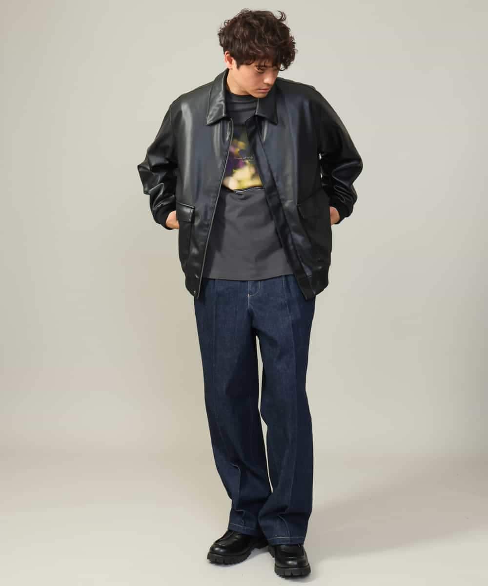 KHJJV12129 a.v.v MEN(アー・ヴェ・ヴェ) 【洗濯機で洗える】フェイクレザーブルゾン ブラック