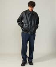 KHJJV12129 a.v.v MEN(アー・ヴェ・ヴェ) 【洗濯機で洗える】フェイクレザーブルゾン ブラック