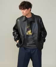 KHJJV12129 a.v.v MEN(アー・ヴェ・ヴェ) 【洗濯機で洗える】フェイクレザーブルゾン ブラック