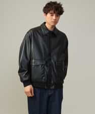 KHJJV12129 a.v.v MEN(アー・ヴェ・ヴェ) 【洗濯機で洗える】フェイクレザーブルゾン ブラック