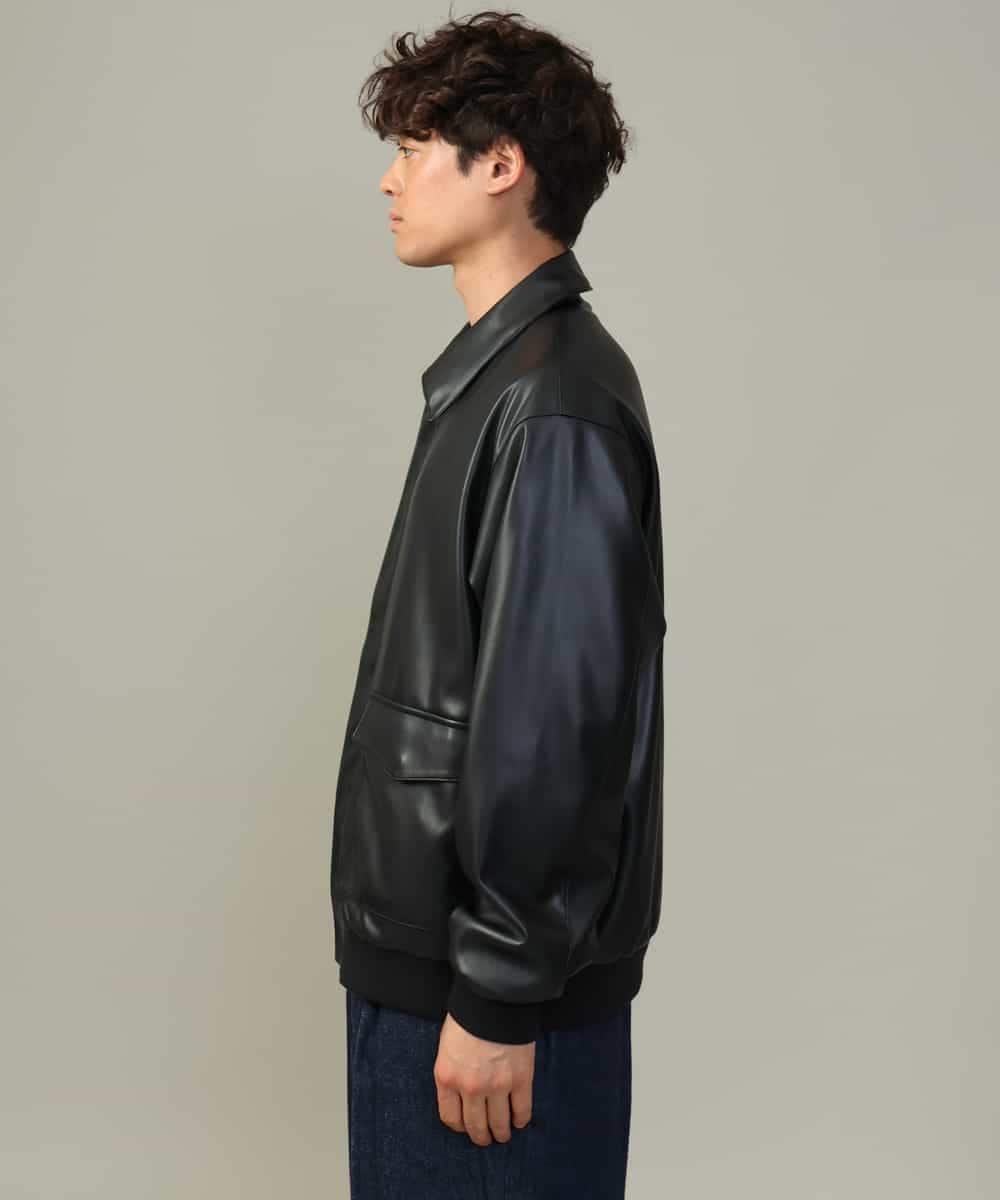 KHJJV12129 a.v.v MEN(アー・ヴェ・ヴェ) 【洗濯機で洗える】フェイクレザーブルゾン ブラック