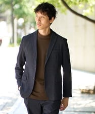 KHJKA05119 a.v.v MEN(アー・ヴェ・ヴェ) 【雑誌MonoMax11月号掲載】デニムライクストレッチスマートジャケット【イージーケア/洗濯機で洗える】〈ON/OFF SERIES〉 ネイビー