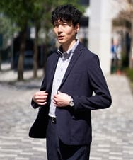KHJKA05119 a.v.v MEN(アー・ヴェ・ヴェ) 【春の通勤におすすめ/イージーケア/洗濯機で洗える】〈ON/OFF SERIES〉デニムライクストレッチスマートジャケット ネイビー