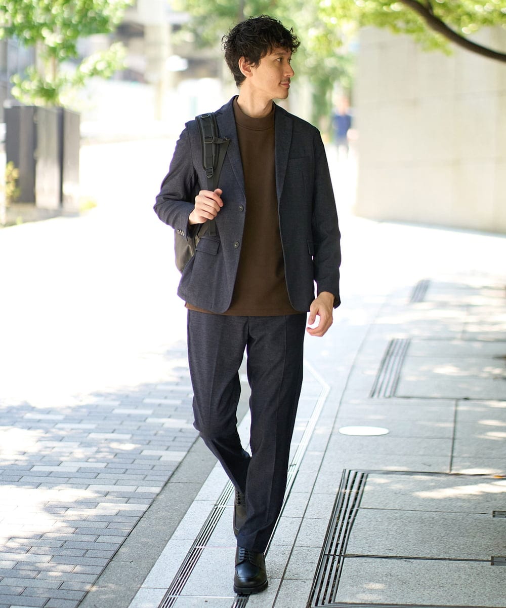 KHJKA05119 a.v.v MEN(アー・ヴェ・ヴェ) 【雑誌MonoMax11月号掲載】デニムライクストレッチスマートジャケット【イージーケア/洗濯機で洗える】〈ON/OFF SERIES〉 ダークグレー