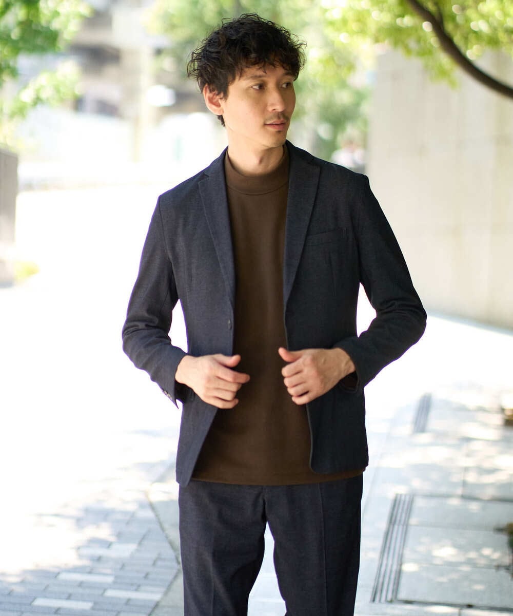 KHJKA05119 a.v.v MEN(アー・ヴェ・ヴェ) 【雑誌MonoMax11月号掲載】デニムライクストレッチスマートジャケット【イージーケア/洗濯機で洗える】〈ON/OFF SERIES〉 ダークグレー