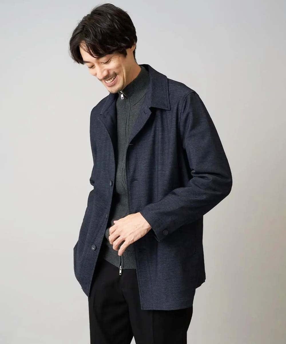 KHJKA07129 a.v.v MEN 春の人気アウター【イージーケア】デニムライクステンカラーコート【洗濯機で洗える】