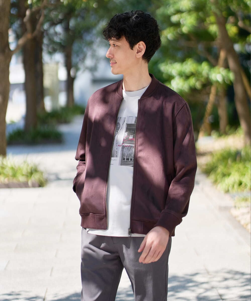 KHJKA11099 a.v.v MEN(アー・ヴェ・ヴェ) 春の行楽におすすめ！フェイクスエードライトリブブルゾン【イージーケア/ストレッチ/洗濯機で洗える】 ダークグレー