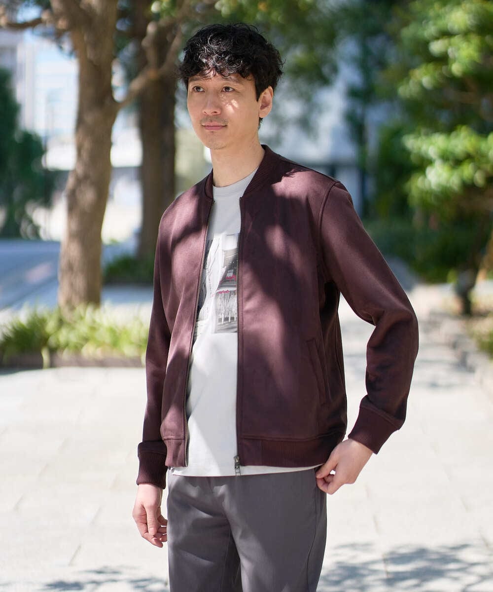 KHJKA11099 a.v.v MEN(アー・ヴェ・ヴェ) 春の行楽におすすめ！フェイクスエードライトリブブルゾン【イージーケア/ストレッチ/洗濯機で洗える】 ダークグレー