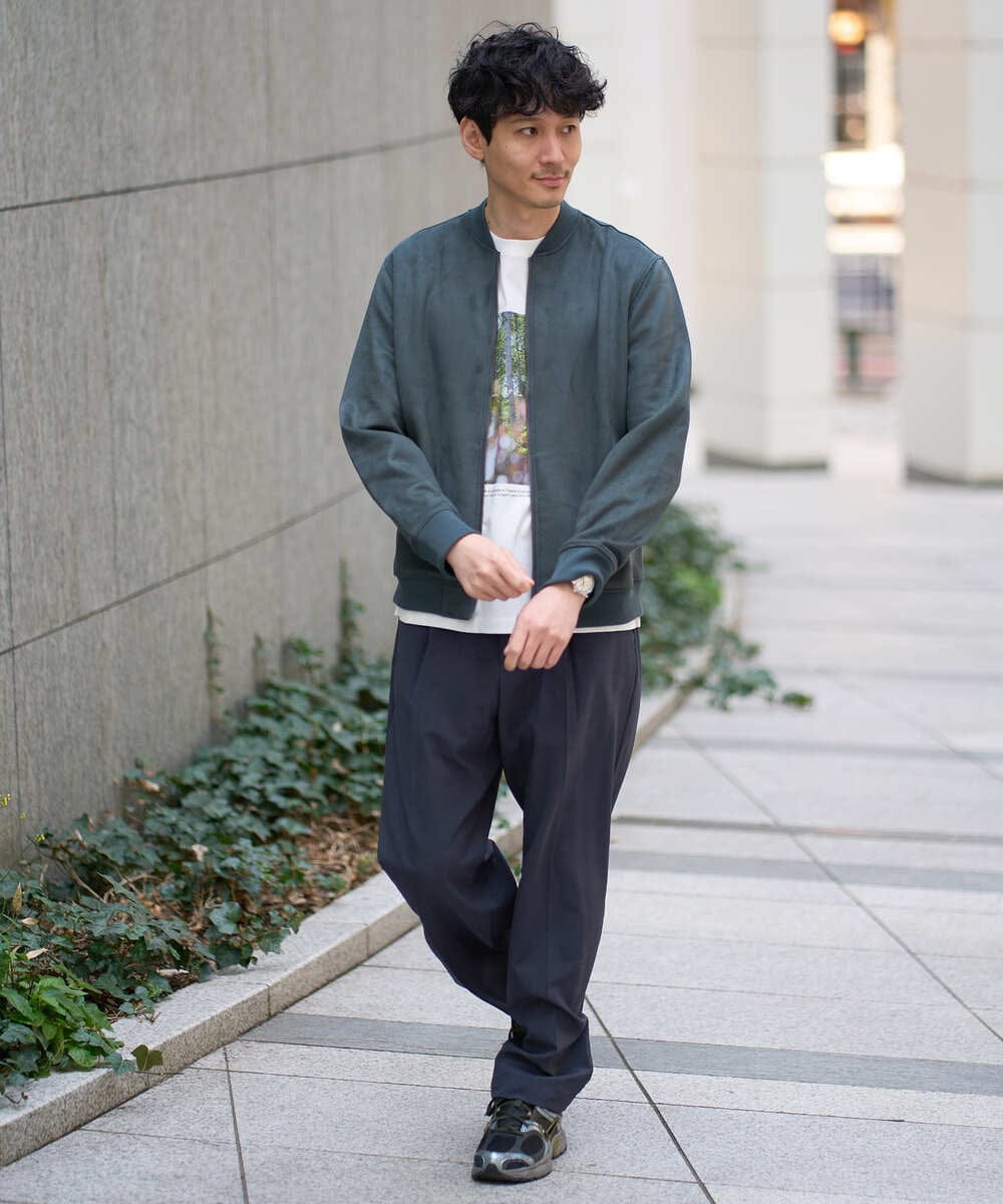 KHJKA11099 a.v.v MEN(アー・ヴェ・ヴェ) 春の行楽におすすめ！フェイクスエードライトリブブルゾン【イージーケア/ストレッチ/洗濯機で洗える】 ダークグレー