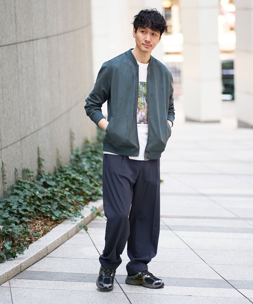 KHJKA11099 a.v.v MEN(アー・ヴェ・ヴェ) 春の行楽におすすめ！フェイクスエードライトリブブルゾン【イージーケア/ストレッチ/洗濯機で洗える】 ダークグレー