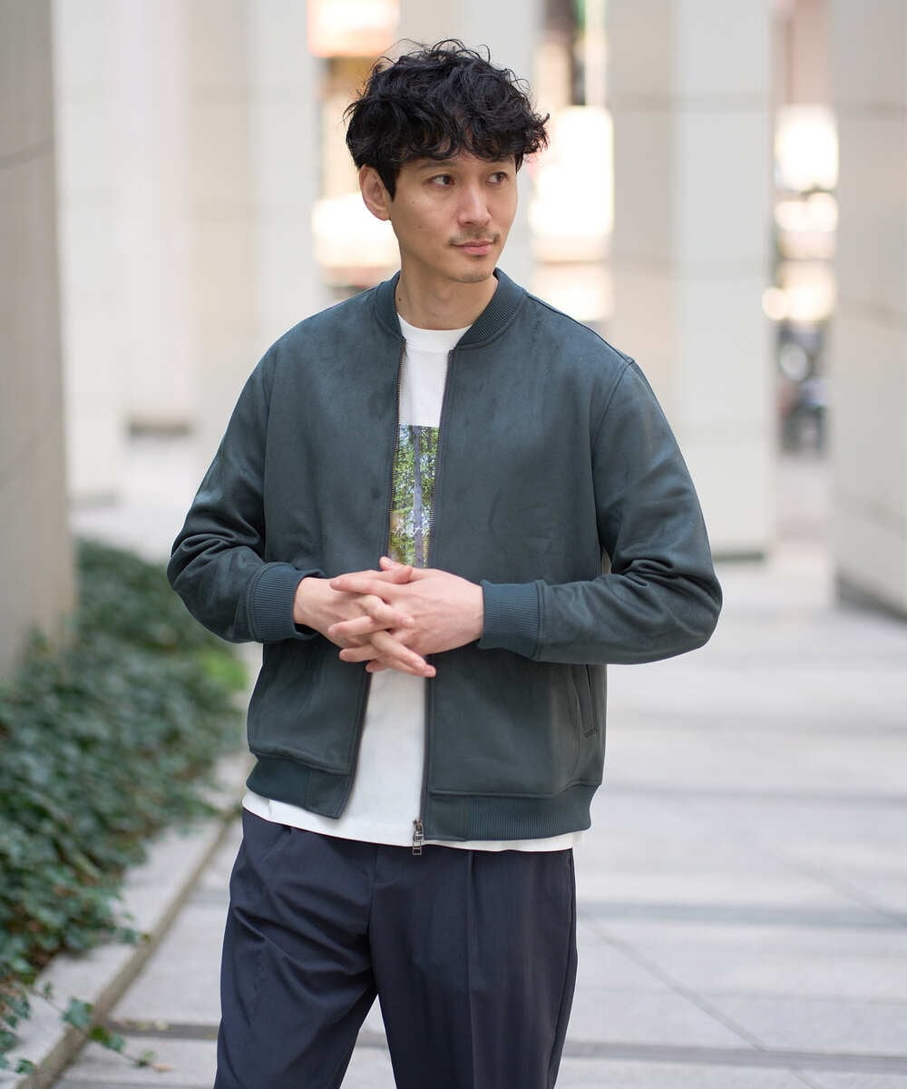 KHJKA11099 a.v.v MEN(アー・ヴェ・ヴェ) 春の行楽におすすめ！フェイクスエードライトリブブルゾン【イージーケア/ストレッチ/洗濯機で洗える】 ダークグレー