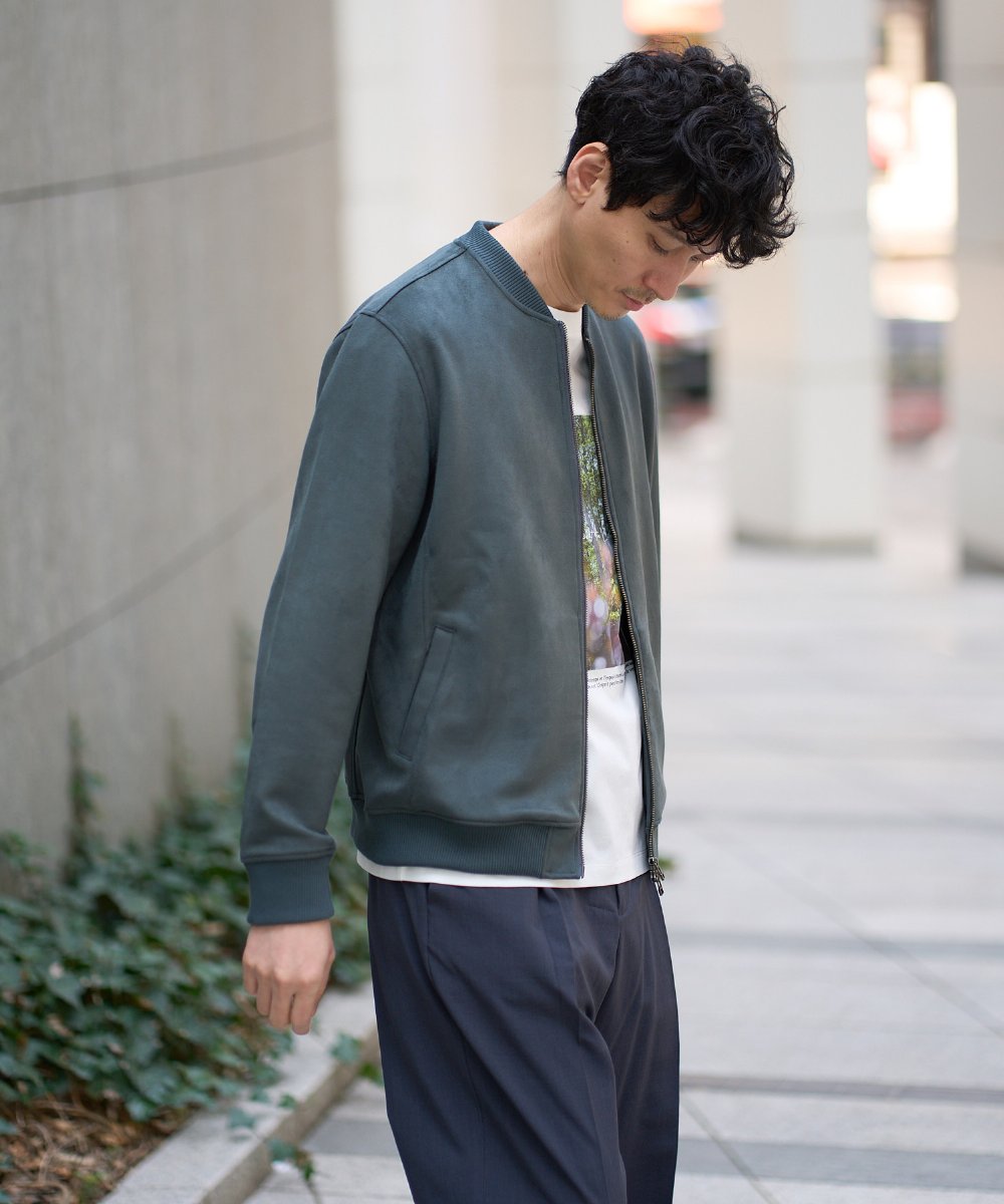 KHJKA11099 a.v.v MEN(アー・ヴェ・ヴェ) 春の行楽におすすめ！フェイクスエードライトリブブルゾン【イージーケア/ストレッチ/洗濯機で洗える】 ダークグレー