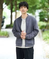 KHJKA11099 a.v.v MEN(アー・ヴェ・ヴェ) 【雑誌MonoMax11月号掲載】フェイクスエードリブブルゾン【イージーケア/ストレッチ/洗濯機で洗える】 ダークグレー