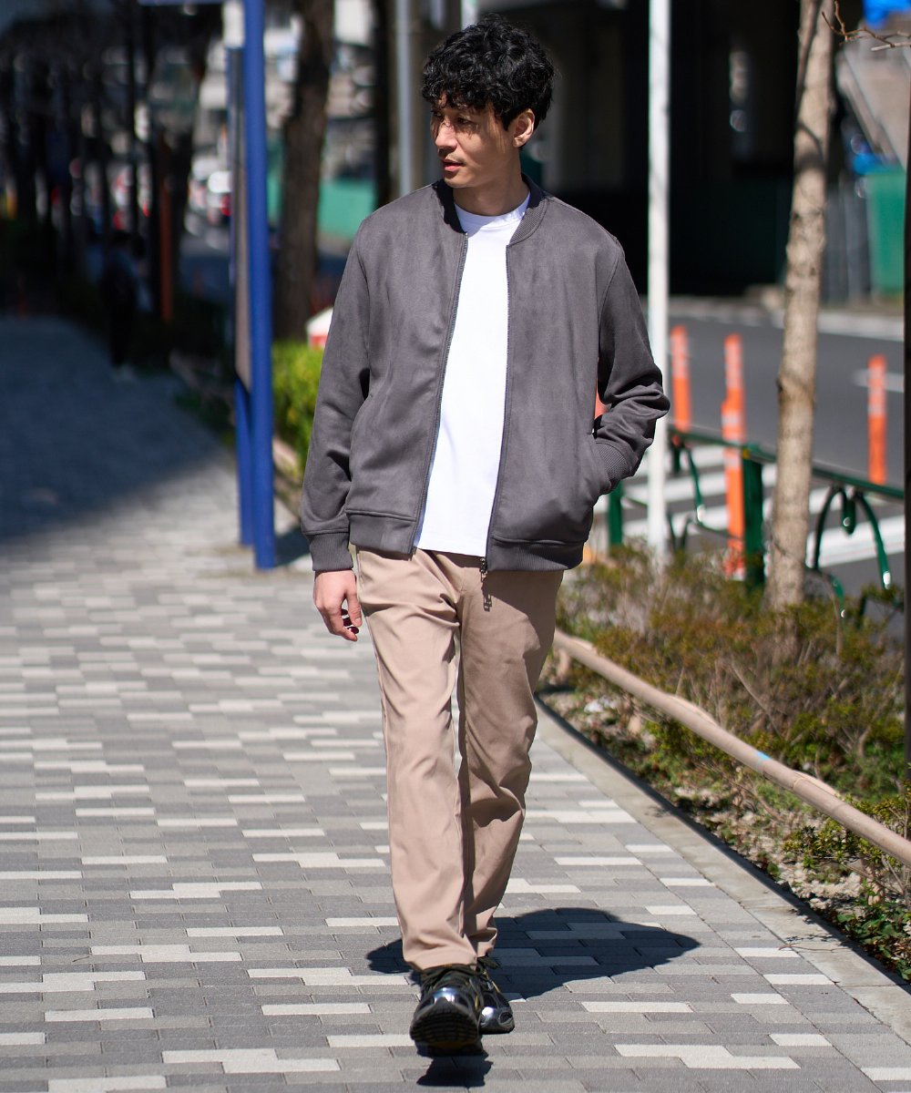 KHJKA11099 a.v.v MEN(アー・ヴェ・ヴェ) 春の行楽におすすめ！フェイクスエードライトリブブルゾン【イージーケア/ストレッチ/洗濯機で洗える】 ダークグレー