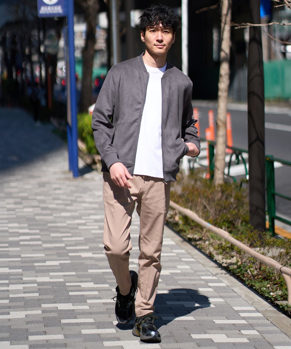 KHJKA11099 a.v.v MEN(アー・ヴェ・ヴェ) 春の行楽におすすめ！フェイクスエードライトリブブルゾン【イージーケア/ストレッチ/洗濯機で洗える】 ダークグレー