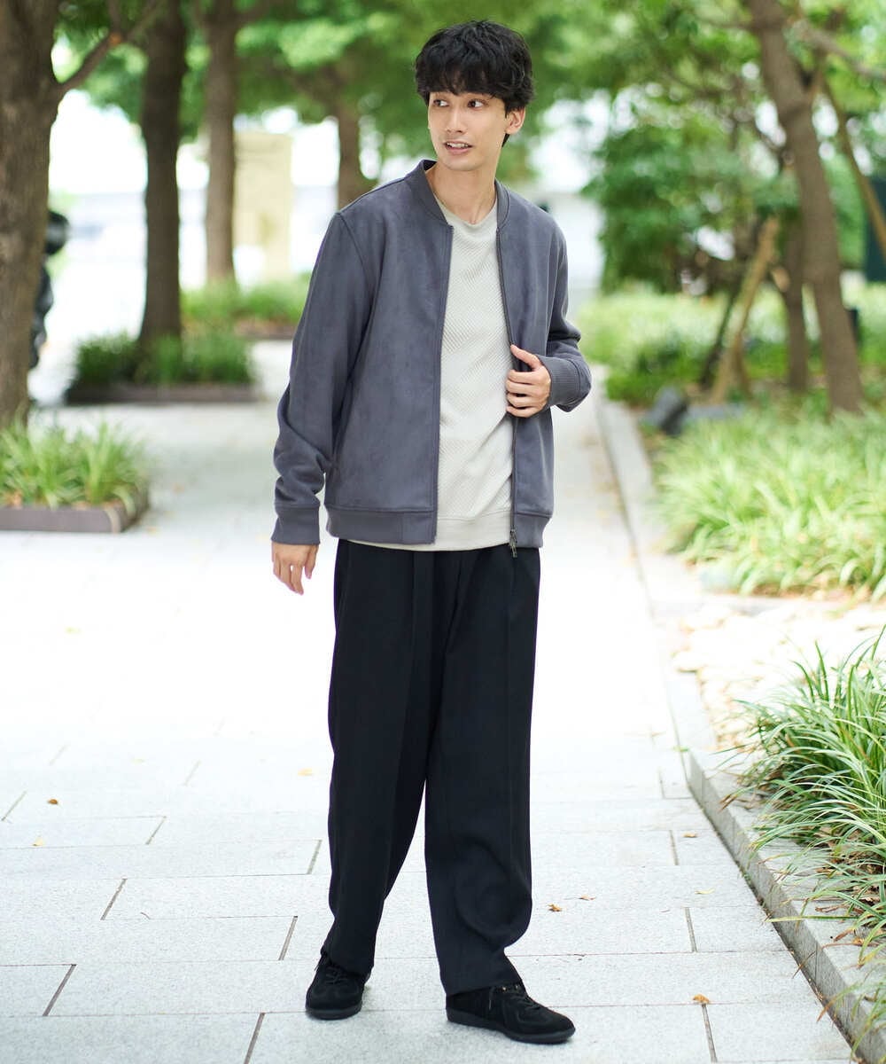 KHJKA11099 a.v.v MEN(アー・ヴェ・ヴェ) 【雑誌MonoMax11月号掲載】フェイクスエードリブブルゾン【イージーケア/ストレッチ/洗濯機で洗える】 ダークグレー