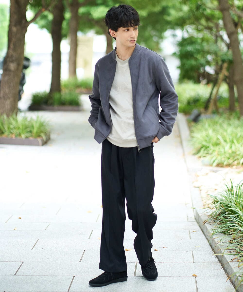 KHJKA11099 a.v.v MEN(アー・ヴェ・ヴェ) 【雑誌MonoMax11月号掲載】フェイクスエードリブブルゾン【イージーケア/ストレッチ/洗濯機で洗える】 ダークグレー