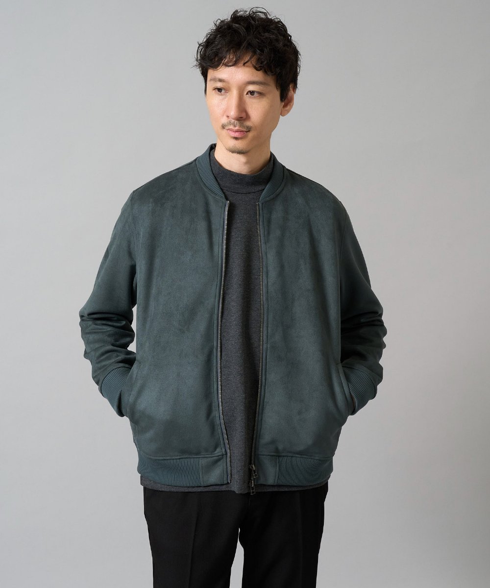 KHJKA11099 a.v.v MEN(アー・ヴェ・ヴェ) 【雑誌MonoMax11月号掲載】フェイクスエードリブブルゾン【イージーケア/ストレッチ/洗濯機で洗える】 ダークグレー