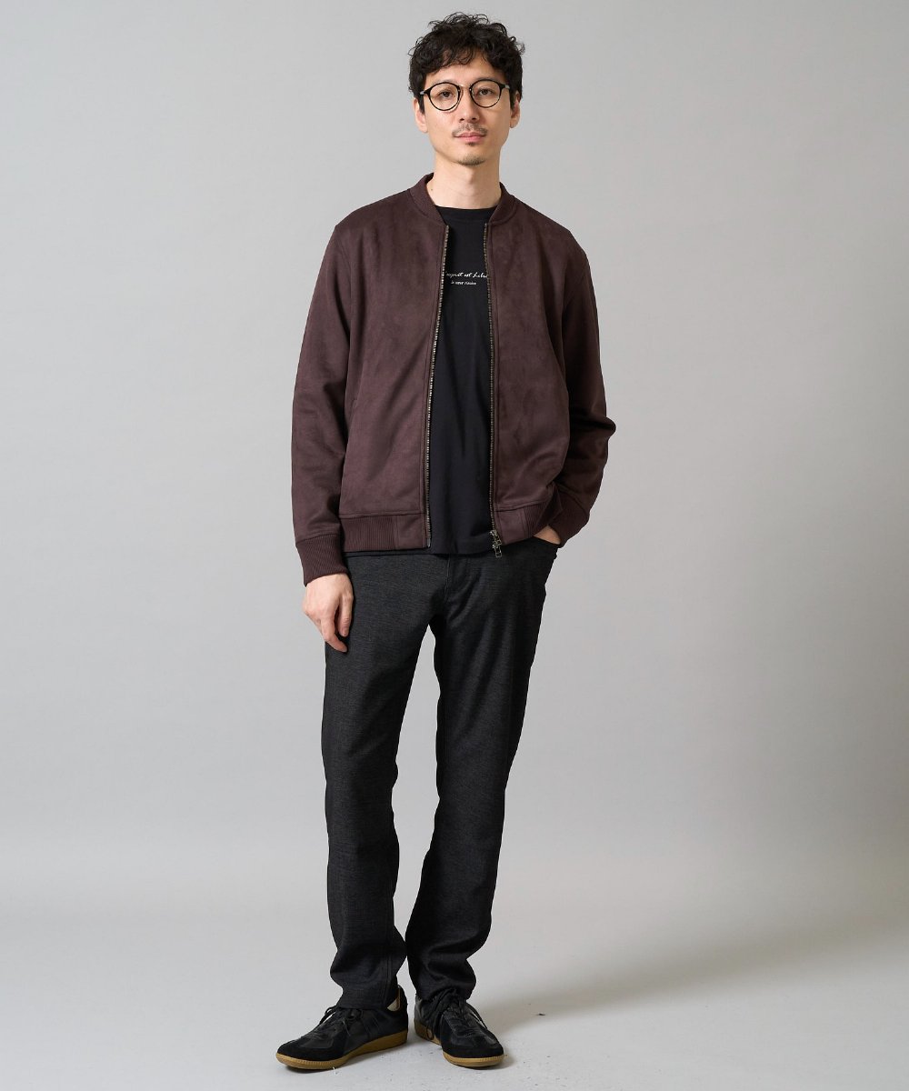 KHJKA11099 a.v.v MEN(アー・ヴェ・ヴェ) 【雑誌MonoMax11月号掲載】フェイクスエードリブブルゾン【イージーケア/ストレッチ/洗濯機で洗える】 ダークグレー