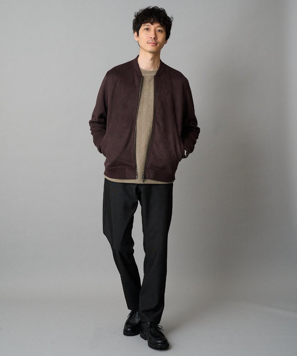 KHJKA11099 a.v.v MEN(アー・ヴェ・ヴェ) 【雑誌MonoMax11月号掲載】フェイクスエードリブブルゾン【イージーケア/ストレッチ/洗濯機で洗える】 ダークグレー