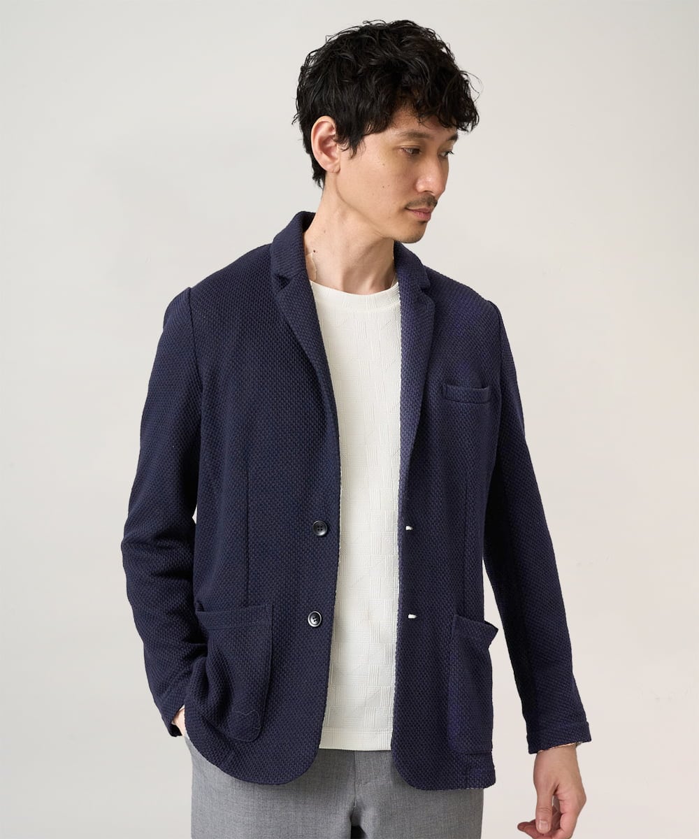 KHJKA15109 a.v.v MEN(アー・ヴェ・ヴェ) 春の上品見え【イージーケア/ストレッチ】ハニカムジャージースマートジャケット【洗濯機で洗える】通勤/ビジネス/ジャケット〈ON/OFF SERIES〉 ネイビー
