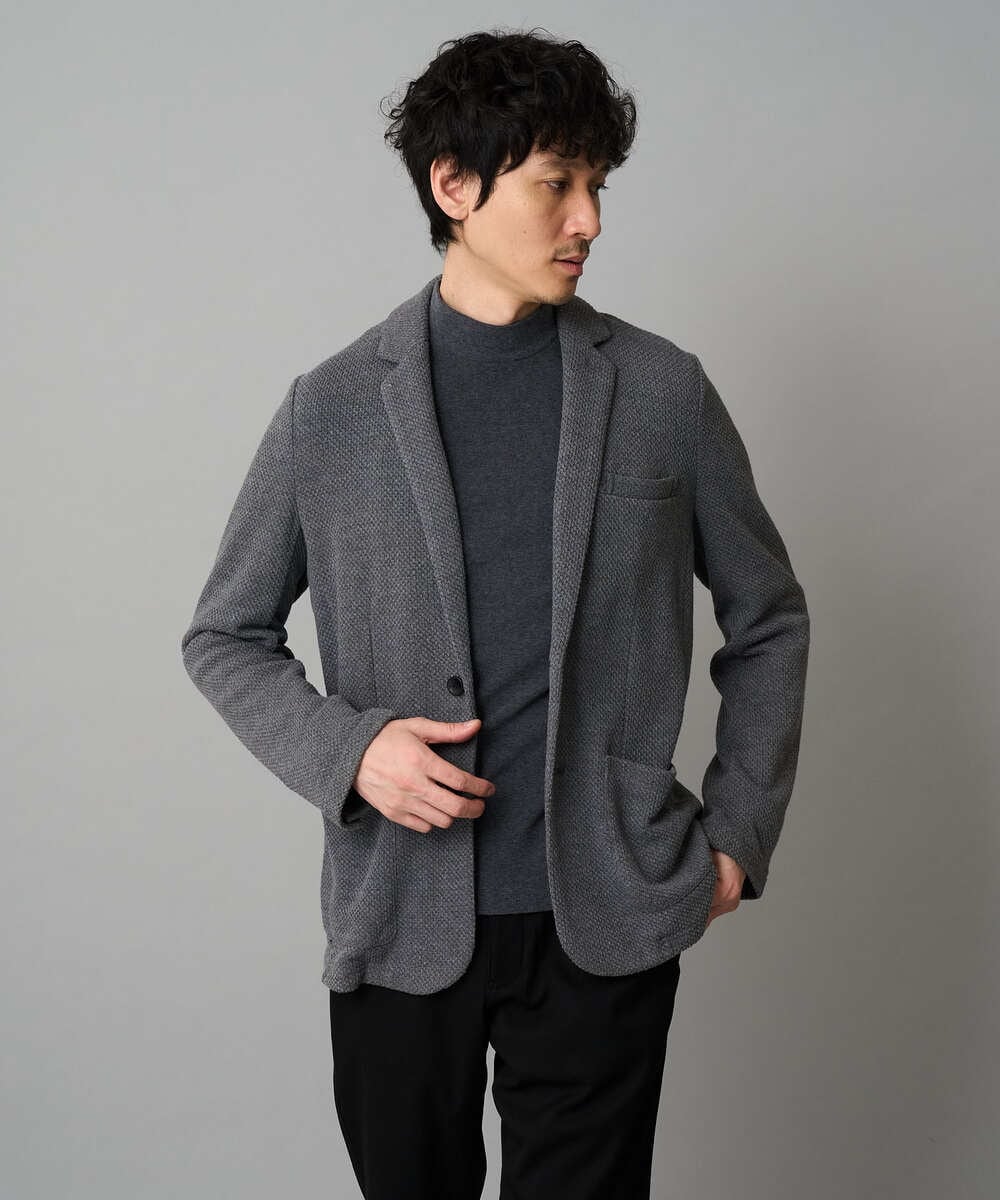 KHJKA15109 a.v.v MEN(アー・ヴェ・ヴェ) 春の上品見え【イージーケア/ストレッチ】ハニカムジャージースマートジャケット【洗濯機で洗える】通勤/ビジネス/ジャケット〈ON/OFF SERIES〉 グレー